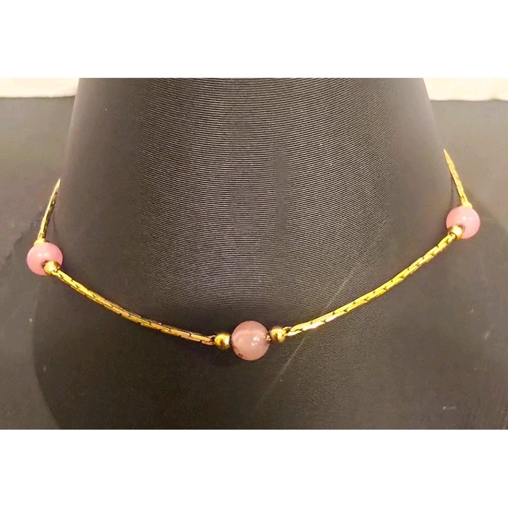 Vintage MONET Gold Tone Mauve Pink Purple Stone Bead Bracelet Signed 7.25"